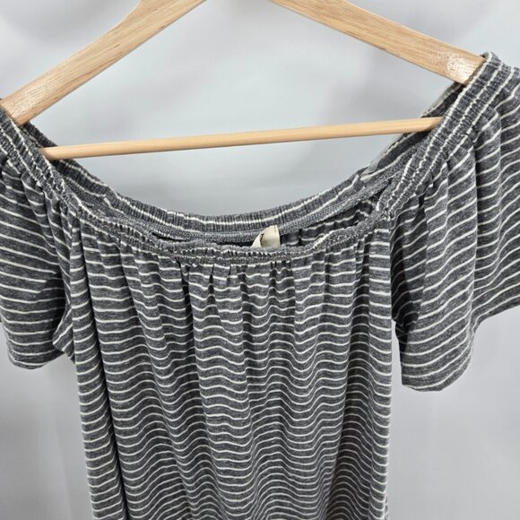 Nectar Audrey 3+1 Gray White Striped Off Shoulder Cotton Blend Mini Dress Medium - Picture 3 of 9